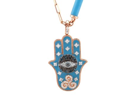 FATIMA S HAND BLUE DIAMOND CHAIN NECKLACE on Sale