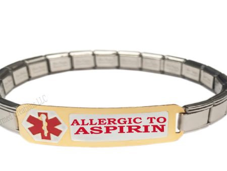 Allergic To Aspirin Medical Alert 9mm Italian Charm Starter Bracelet Discount