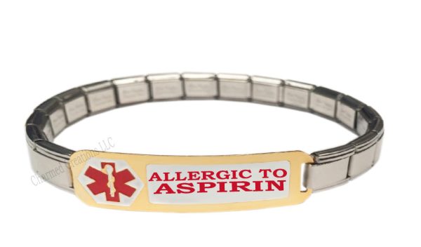 Allergic To Aspirin Medical Alert 9mm Italian Charm Starter Bracelet Discount