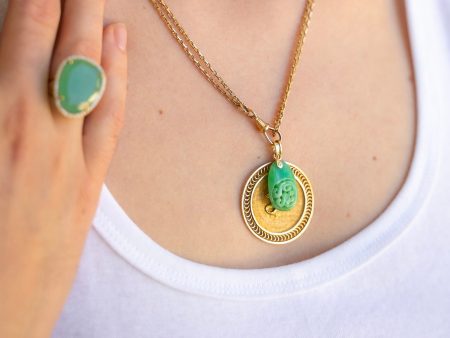 14k Hand Carved Jade Pendant Fashion