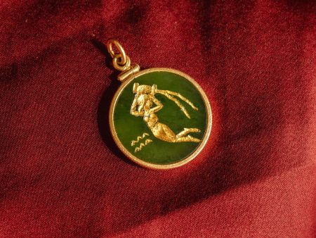 14 Karat Jade Intaglio Aquarius Pendant Discount