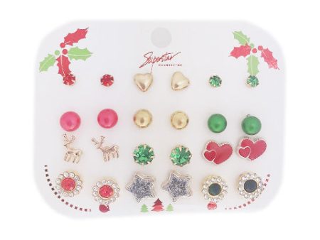 12-Pair Assorted Christmas Stud Earrings Set For Discount