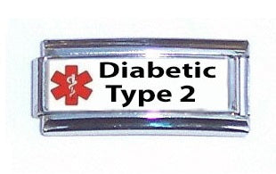 Diabetic Type 2 Medical Alert Super Link Charm For 9mm Italian charm Bracelets on Sale