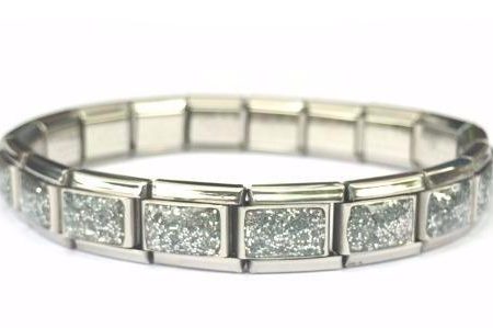 Silver Glitter 9mm Italian Charm Starter Bracelet For Sale