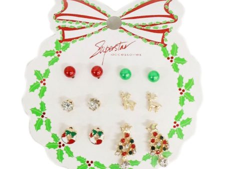 6-Pair Assorted Christmas Stud Earrings Set In Gold Online Sale