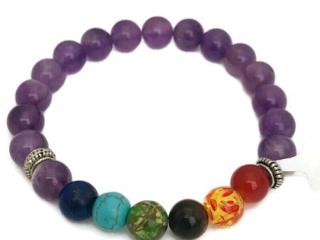 7 Stone Chakra Stretch Bracelet With Amethyst Band Supply