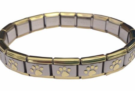 Paw Print Gold Trim 9mm Italian Charm Starter Bracelet Hot on Sale