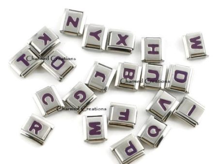 Purple Initial Letters 9mm Italian charm Cheap