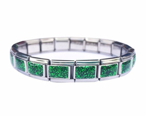 Emerald Glitter 9mm Italian Charm Starter Bracelet Hot on Sale