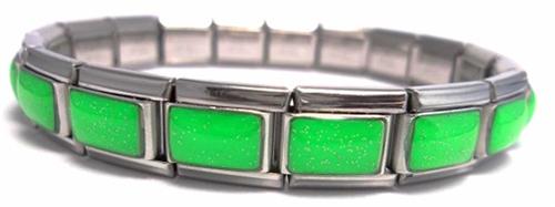 Neon Green Glitter 9mm Italian Charm Starter Bracelet Cheap