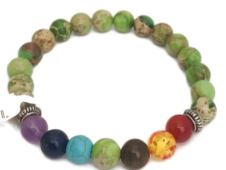 7 Stone Chakra Stretch Bracelet With Green King Stone Band For Cheap